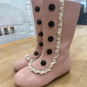 Stylish Pink Kids Boots with Lace and Button Detail